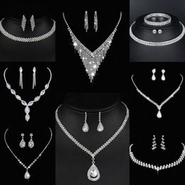 Valuable Lab Diamond Jewelry set Sterling Silver Wedding Necklace Earrings For Women Bridal Engagement Jewelry Gift n2td#