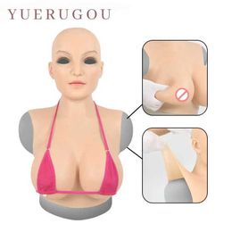 Breast Pad Crossdress Full Head Realistic Silicone Breast Forms Fake Boobs Transgender Cosplay CrossDressing Mask With Breast Drag Queen 240330