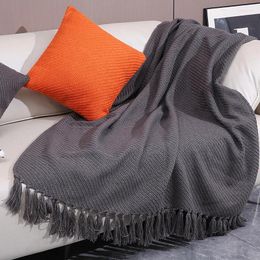 Blankets Nordic Tassel Knitted Blanket Throw Office Air Conditioning Wool White Shawl Leisure Sofa Cover El Bed End Towel