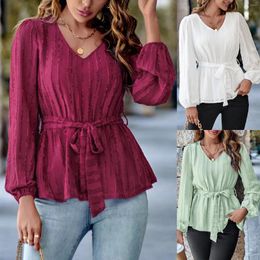 Women's T Shirts V-neck Waist Slim Long-sleeved And -selling Blouse Woman