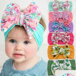 Headbands Childrens Floral Printed Bowknot Nylon Headband Kids Soft Elastic Hair Accessories Baby Pin Jewelry Drop Delivery Dhxtq