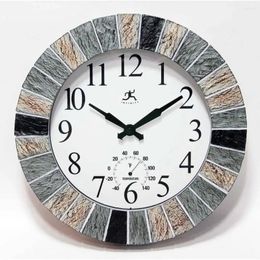 Wall Clocks Large 13" Outdoor Clock With Resin Faux Slate Frame Analogue Display Silent Movement Easy Read White Face