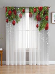 Christmas Balls And Snow Sheer curtain For Living Room Bedroom Balcony Transparent Window Blinds Kitchen Drapes 240325