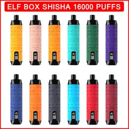 Original ELF BOX 16000 Puffs SHISHA 16K Vapes Digital Box Disposable Vape Pen Disposable Device kits E Cigarette Rechargeable 600mAh Battery 28ml Pod Big Vapour