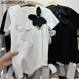 Women's T Shirts Nomikuma 2024 Spring Summer 3D Flower Feather Slim Round Neck Short Sleeve T-shirt Versatile Top