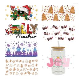 Window Stickers UV DTF Transfesr Merry Christmas Candy Pink Let It Snow Coffee Prints For 16oz Libbey Glasses Wraps D5603