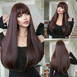 Synthetic Wigs NAMM Long Straight Red Brown Wig for Woman Daily Cosplay wig Synthetic Layered hai Wigs for Daily Use Heat Resistant Fiber Y240401