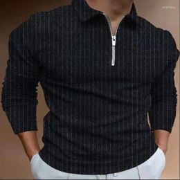 Men's Polos Business Casual Party T-shirt Striped Printed Lapel And Zip-up Long Sleeve High Quality Polo Top Europe