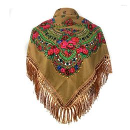 Scarves Russian Style Square Scarf Ethnic Fringed Headband Bandana Retro Floral Printed Shawls Babushka Handkerchief Head Wraps