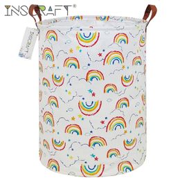 MultiUse Rainbow Laundry Hamper Waterproof Cotton Dirty Clothes Storage Basket Foldable Toys Organiser Bin for Bedroom Bathroom 240401