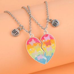 Pendant Necklaces Lovecryst 2Pcs/set Cartoon Dripping Oil Dusting Heart-shaped Butterfly Necklace Magnetic For Kids Girls Fashion Friendship