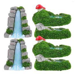 Garden Decorations 6pcs Adorable Mini Waterfall Pools Landscape Moss Resin Ornament Decoration