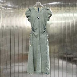 Two Piece Dress designer Plus size Dresses Metal Badge Denim For Women Design Waist Hollow Drawstring Casual Skirts Cool Girls Street Style Jean 6B0P T67D