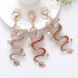 Hooks Chinese Zodiac Dragon Play Pearl Ornament Diamond Creative Keychain Pendant Metal