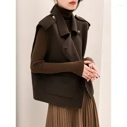 Women's Vests Autumn Winter 2024 Women Woollen Vest Coat Short Female Sleeveless Coats High-end Ladies Leisure Overcoat