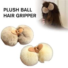 Hair Accessories Faux Fur Small Claw Double Sided Ball Soft Pom Hairpin Clip P Headwear Girls Fluffy K4V2 Drop Delivery Baby Kids Mate Otesz