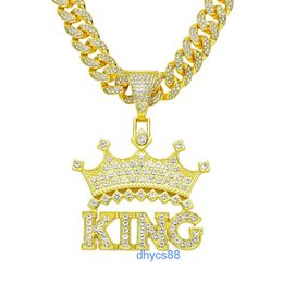 Fashion Hip Hop Jewellery Full Diamond Heavy Bling Iced Out Crown King Pendant Necklace Tennis Chain for Men Women