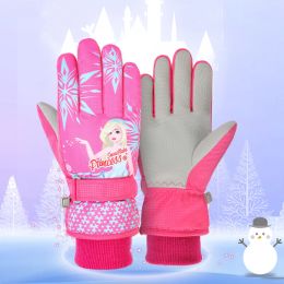 Gloves Children Cute Princess Winter Warm Ski Gloves Waterproof for Kids Snowmobile Skiing Snowboard Gloves Girls Boys 2022 Printed