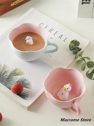 Mugs Japanese Style Fresh Creative Coffee Mug Three-dimensional Cute Duckling Ceramic Pink Girl Heart Breakfast Milk