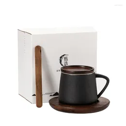 Mugs Japanese Simple Ceramic Walnut Mug With Lid Large Capacity Water Cup Creative Couple Gift Box Office Coffee Home