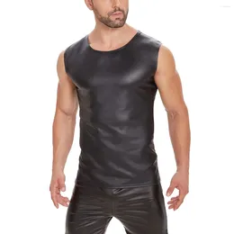 Bras Sets Plus Size Mens Sexy Shiny Leather Tank Tops Male High Elastic Soft Matte Undershirts Sleeveless Casual Streetwear Vest