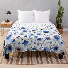 Blankets Soft Wildflowers Painted With Ink And Watercolour - Pastel Blue Throw Blanket