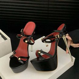 Dress Shoes Summer Fashion Platform Sandals Women Sexy Metal Narrow Band Open Toe Stripper High Heels Wedding Banquet Shoes Size 35-42 H240401W8CJ