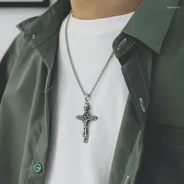 Pendant Necklaces Punk Cross Necklace For Men Vintage Silver Color Skull Box Chain Homme Hip Hop Cool Jewelry Accessories Collier