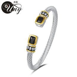 UNY Designer Inspired Jewelry 6x8 Radiant CZ Cable Wire Antique Bangle Elegant Beautiful Black 240327