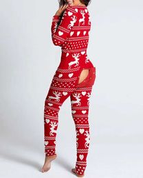 IQKX Sexy Pyjamas 2023 autumn winter Women Pyjamas Y2k Long Sleeve Jumpsuits Sexy Open Sleepwear One Piece Christmas Print Outfit Female Lingerie 2404101