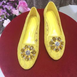 Loafers Summer Floral Lace Rhinestone Embellished Flat Shoes Women Glitter Crystal Flower Loafers Slip On Beauty Wedding Shoes