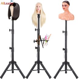 Stands Alileader Wig Tools Tripod Stand 140cm High Metal Wig Tripod Professional Adjustable Mannequin Headn Stand Holder