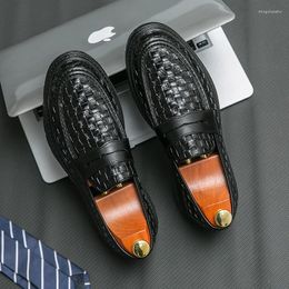 Casual Shoes Spring Woven Leather Black Loafers Men's High Quality Moccasin Soft-soled