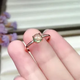 Cluster Rings Design Inlaid Prehnite Round Ladies Ring Opening Adjustable Romantic Light Luxury Charm Female Brand Silver Jewellery