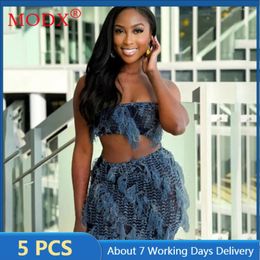 Work Dresses 5sets Wholesale Items For Business Two Piece Sets Women Clothing Sleeveless Strapless Mini Skirt Outfits Sexy Y2k Dress M13345