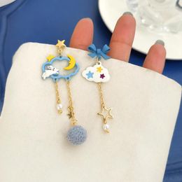 Dangle Earrings Sweet Lovely Bowknot Star Ball For Women Gifts 925 Silver Needle Trendy Jewelry Asymmetrical