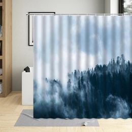 Shower Curtains Forest Mountain Fog Landscape Cloud Bathroom Curtain Waterproof Fabric Bathtub Decor With Hooks