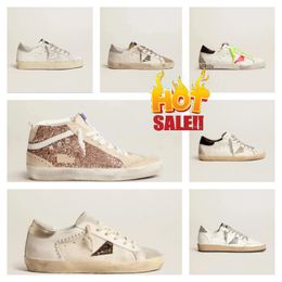 New Top Luxury goldenstar goose's sneaker high top goode goos Casual Shoes for Womens Super Star Suede Sequined Leopard Print White Doold Dirty Classis