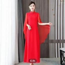 Casual Dresses 2024 Summer Dress Women's Sundress Elegant Retro Improved Cheongsam Shawl Style Qipao Chiffon Vestidos Female