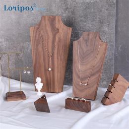 Necklaces Black Walnut Wood Simple Necklace Rack For Display Props Earring Holder Necklace Rack Earring Tray Stand Finger Ring Holder