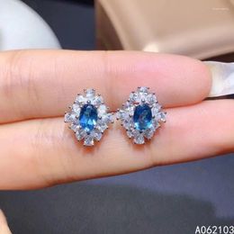 Stud Earrings KJJEAXCMY 925 Sterling Silver Inlaid Natural London Blue Topaz Women's Lovely Classic Exquisite Gem Support Cheque