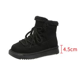 Boots Ladies Winter Boots Warm Fur Inside Fashion Solid Khaki Color Woman Fashion Designer Suede Leather Shoes Laceup Shoes Outdoor
