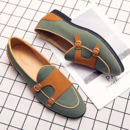 Casual Shoes Canvas Leather Men Handmade Penny Loafers Slip On Flats Driving Dress White Green