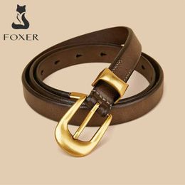 Belts FOXER Fashion Thin Belt Womens PU Leather Adjustable Metal Buckle Belt Womens Alloy Buckle Vintage Jeans Belt Designer Girl Q240401