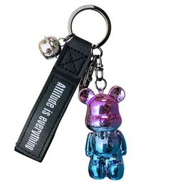 Keychains Lanyards New Hot Selling Bear Key Chain For Girl Cartoon Leather Bells Keychain Cute Car Key Ring Birthday Party Gifts J240330
