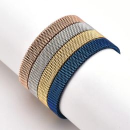 Bangles New Fashion Stainless Steel Jewelry Elastic Spring Wrist Band Stretch Mesh Bracelets Unique Colorful Bangles
