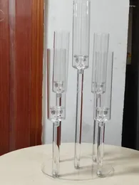 Candle Holders 5pcs High Clear Holder Wedding Centrepiece Acrylic 5 Arms Holder/or 6pcsLED Candles For Party And