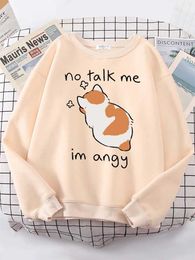 Women's Hoodies Sweatshirts Female Sweatshirts No Talk Me Cute Angy Cat Print Top Women Harajuku Oversize Long-Sleeve Kawaii Animal 2022 New Lady Sweatshirt 240401