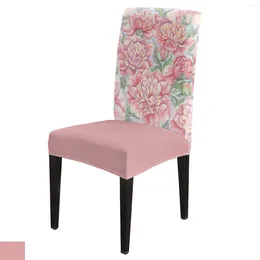 Chair Covers Pink Peony Flower Watercolor Painting Dining Cover Kitchen Stretch Spandex Seat Slipcover For Banquet Wedding Party