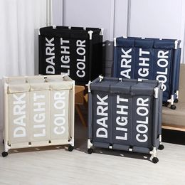 Three Grids Laundry Basket With Wheeled Dirty Clothes Hamper High Capacity Foldable Waterproof Organizer 240401